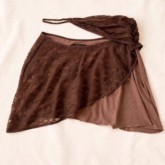 Tiger Mist Brown Lacey Cutout Skirt - Picture 1 of 6